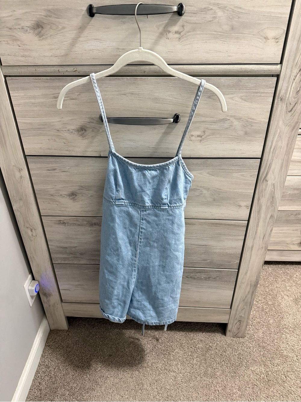 BDG Light Blue Denim Spaghetti-Strap Mini Dress